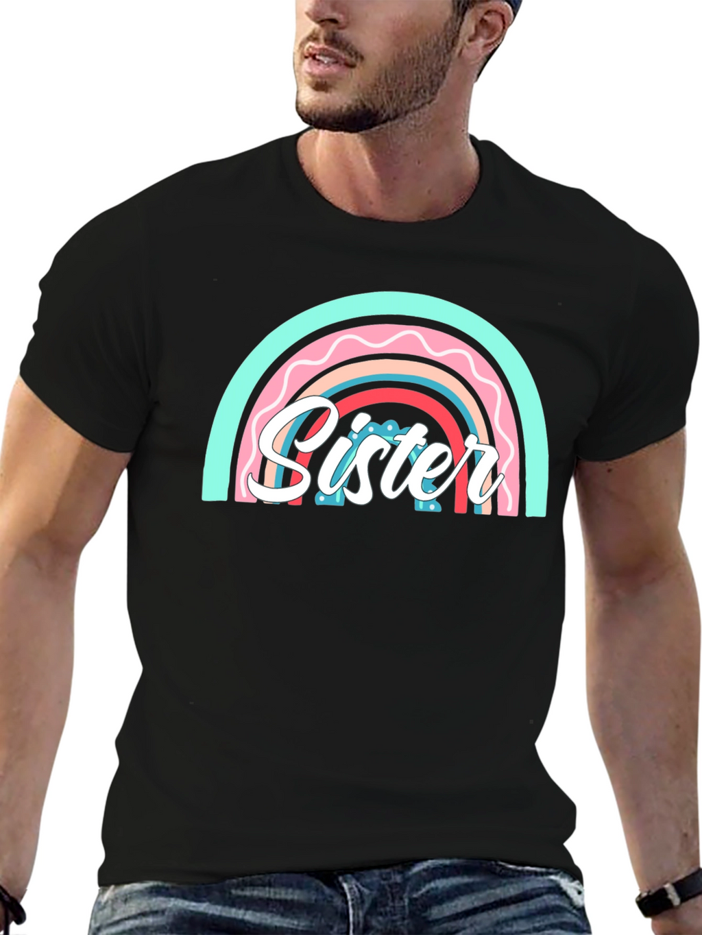 Sister Rainbow Graphic Tee - Cute Family Matching Shirt