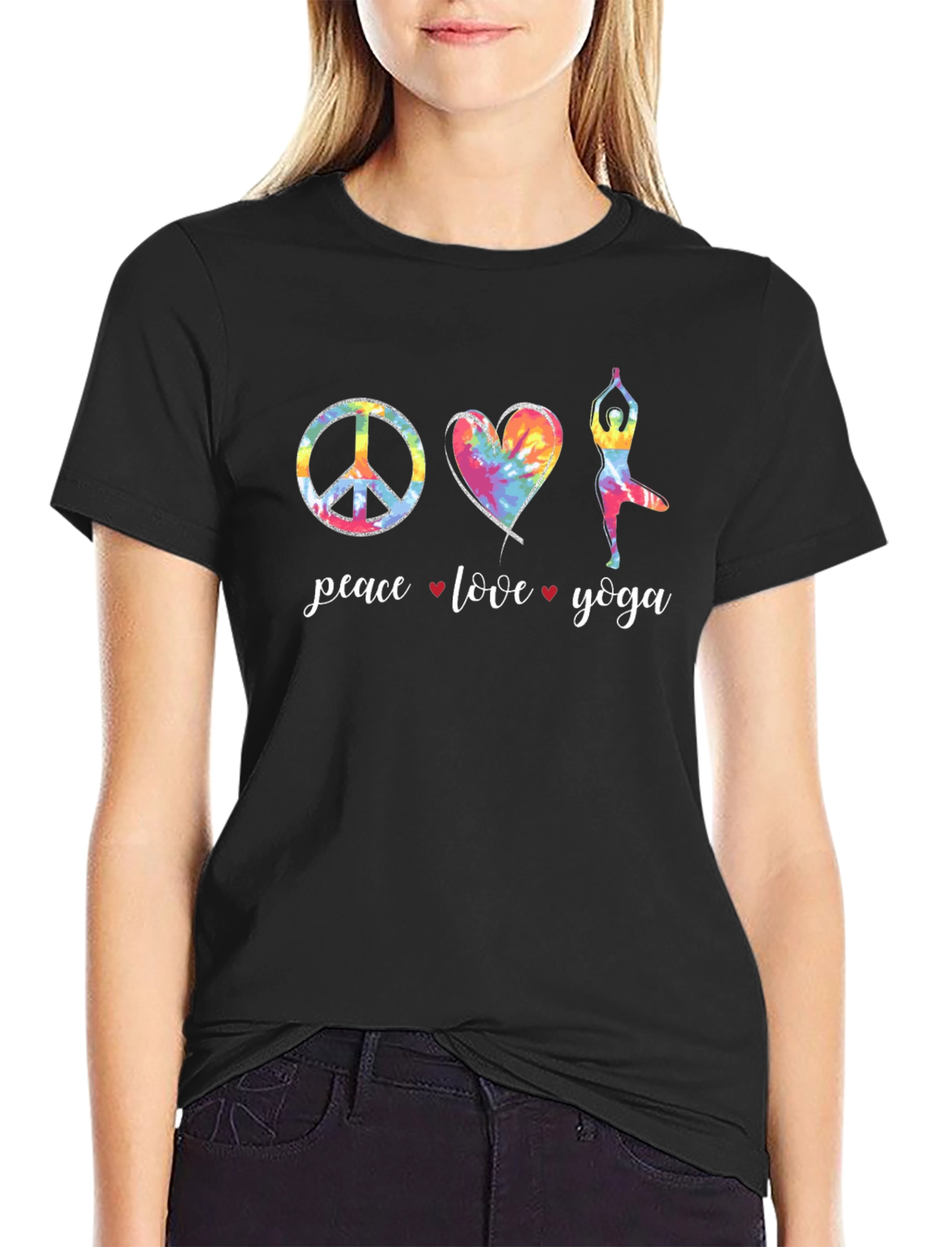 Peace Love Yoga Tie-Dye Graphic Tee