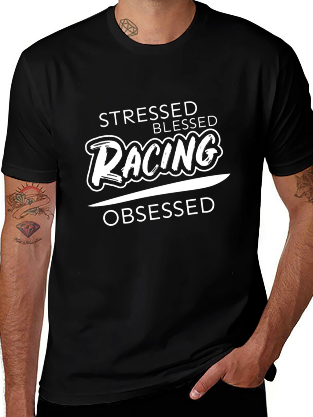 Stressed Blessed Racing Obsessed Graphic T-Shirt
