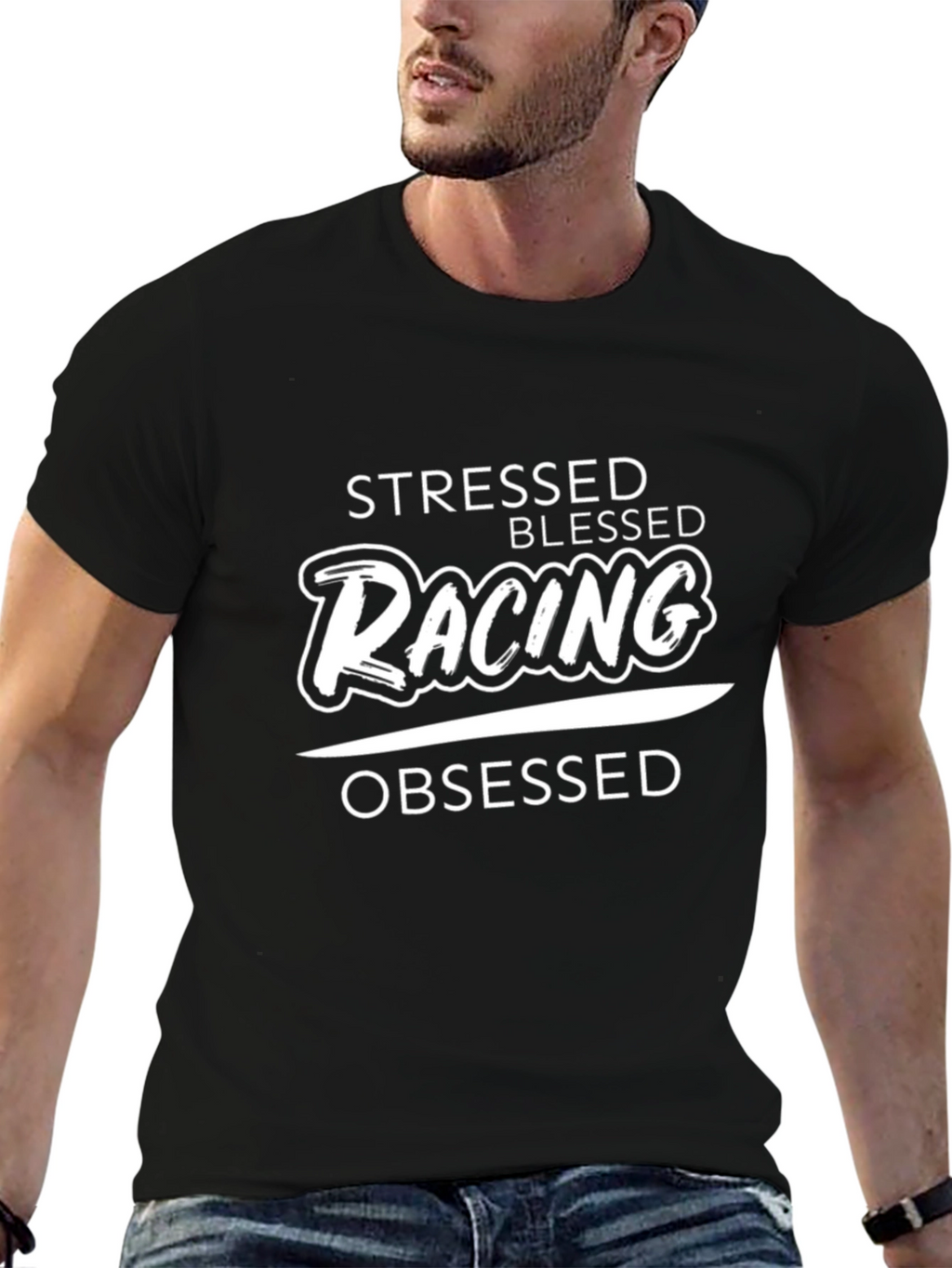 Stressed Blessed Racing Obsessed Graphic T-Shirt
