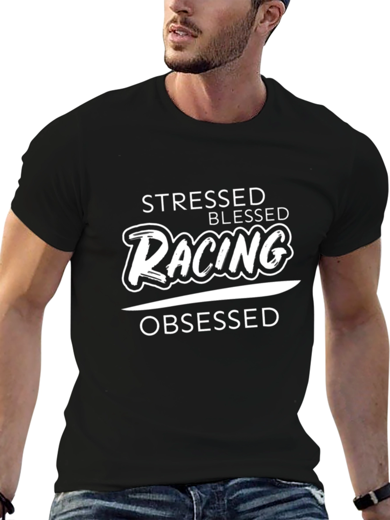 Stressed Blessed Racing Obsessed Graphic T-Shirt