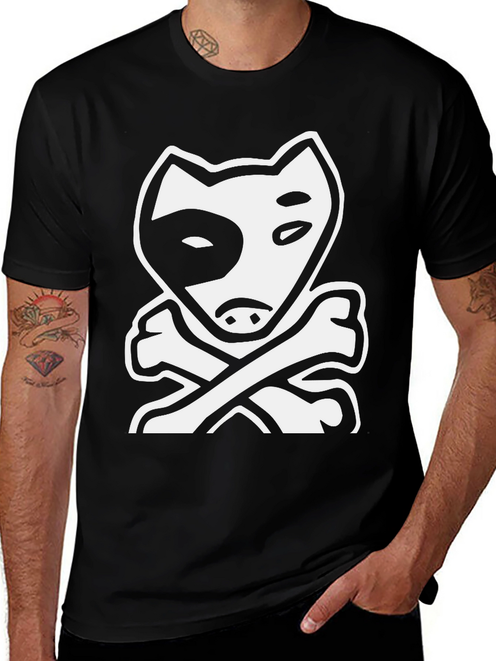 Dog & Bones Graphic Tee - Cool Black T-Shirt