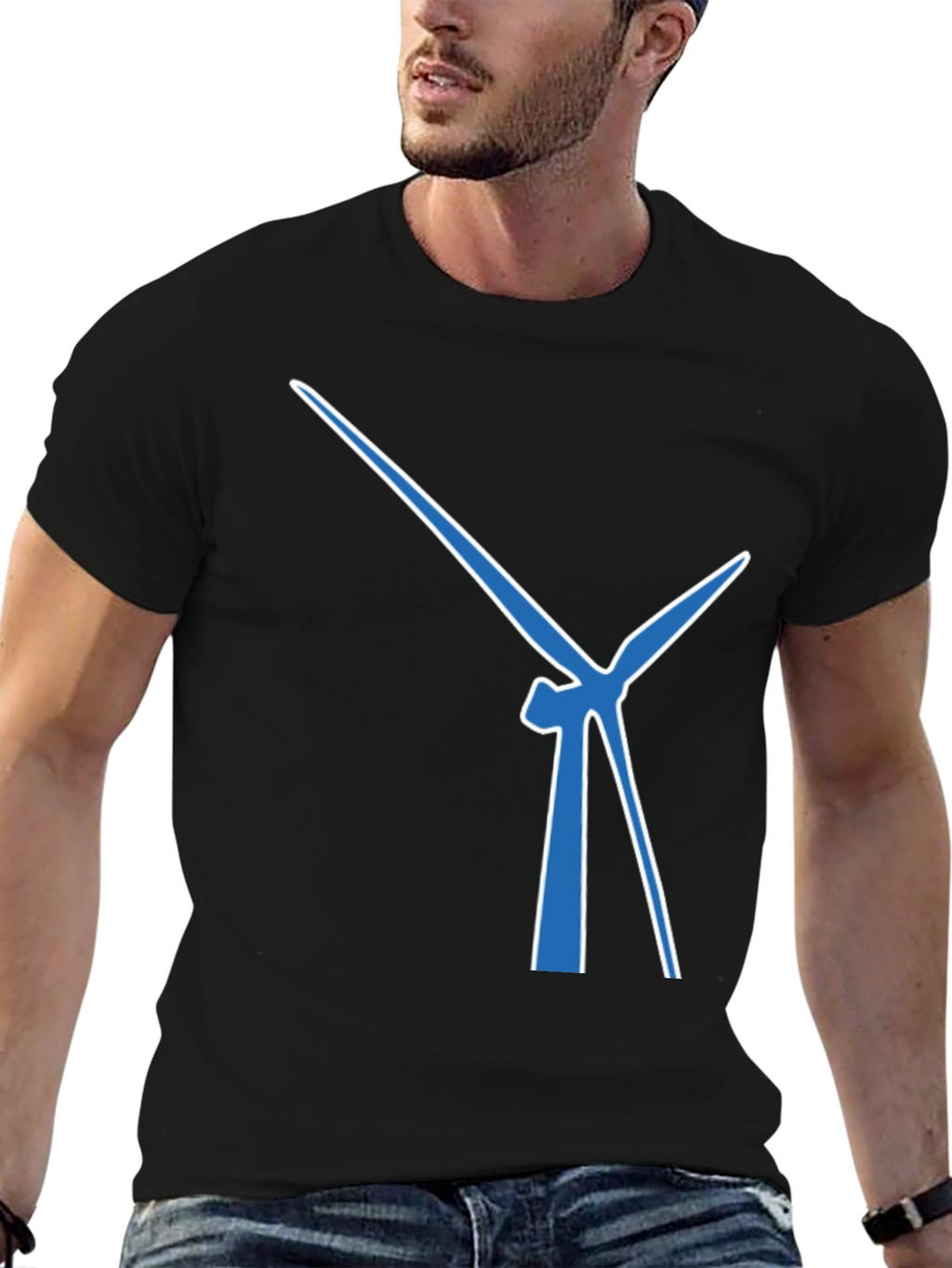 Wind Turbine Graphic Tee - Modern Blue Design