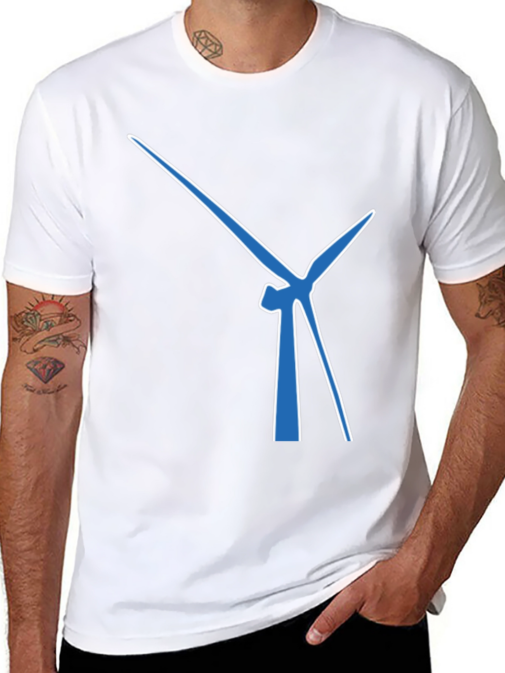 Wind Turbine Graphic Tee - Modern Blue Design