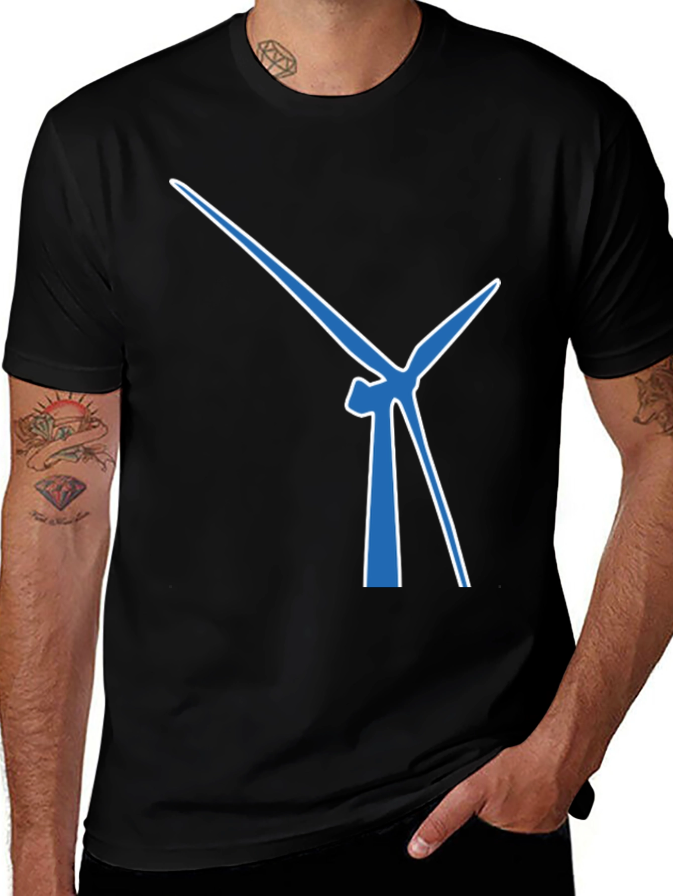 Wind Turbine Graphic Tee - Modern Blue Design