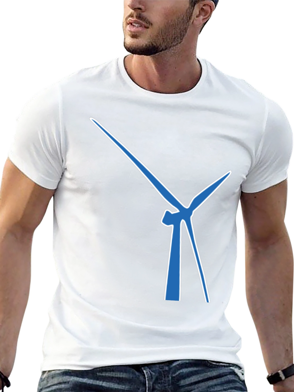Wind Turbine Graphic Tee - Modern Blue Design