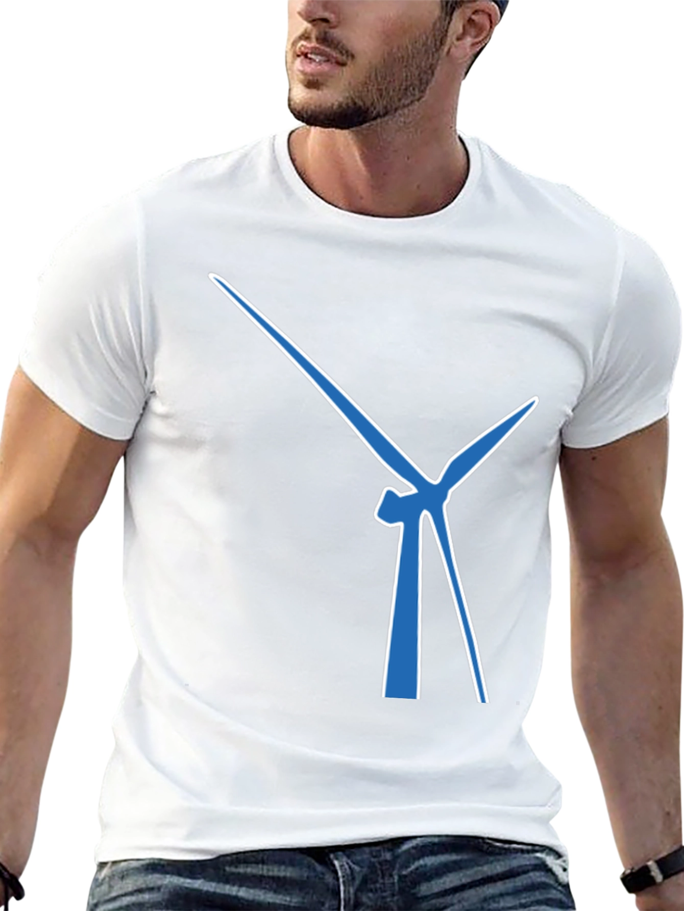 Wind Turbine Graphic Tee - Modern Blue Design
