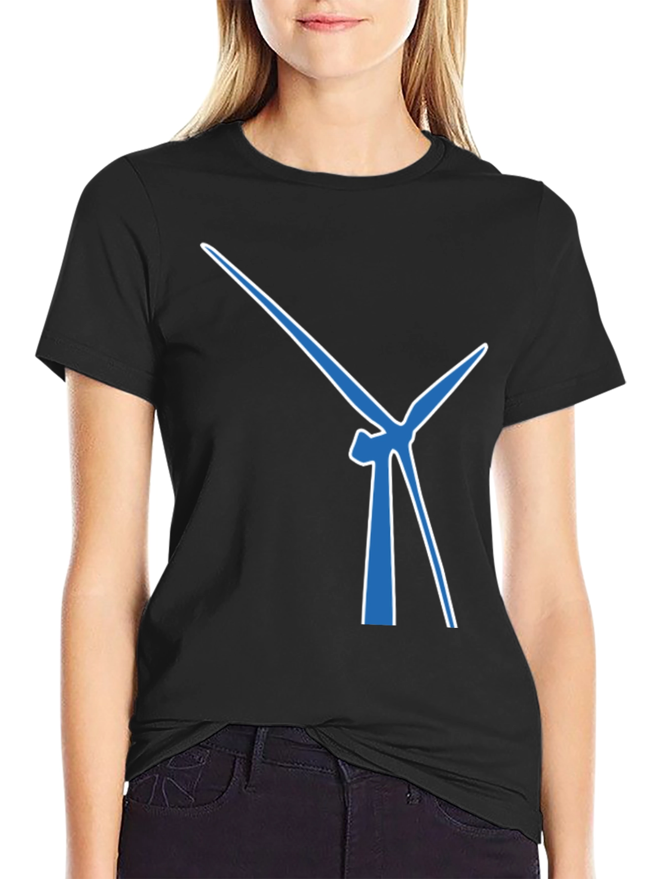 Wind Turbine Graphic Tee - Modern Blue Design