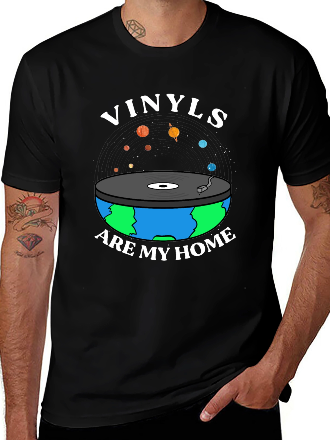 Vinyls Are My Home Graphic Tee - Black Music Lover T-Shirt