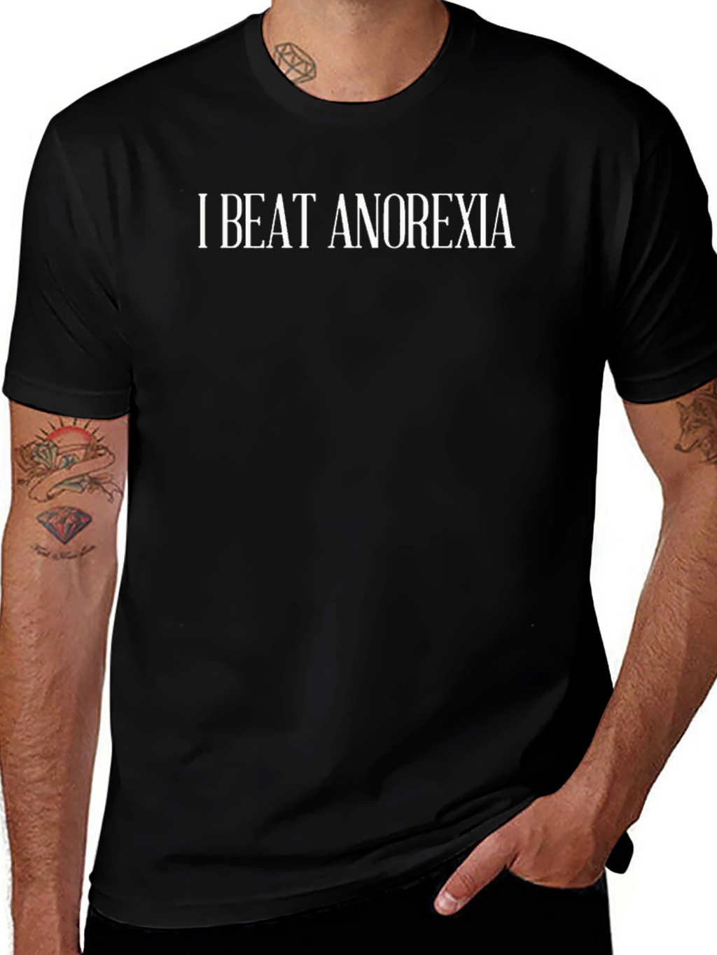 I Beat Anorexia Black Graphic T-Shirt
