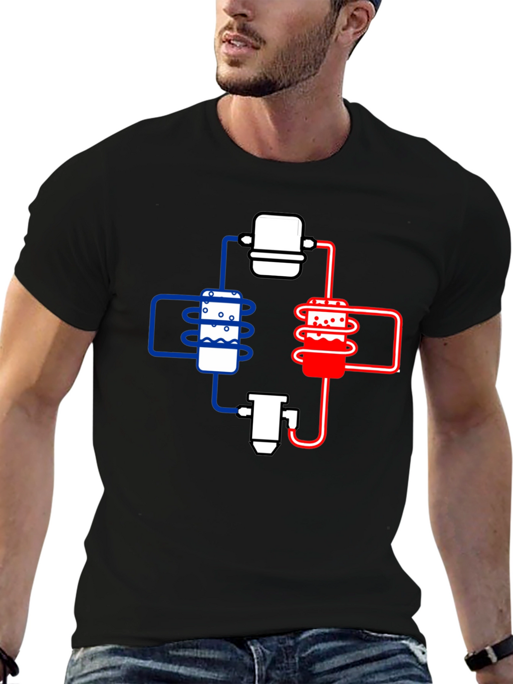 Cooling System Diagram Black T-Shirt