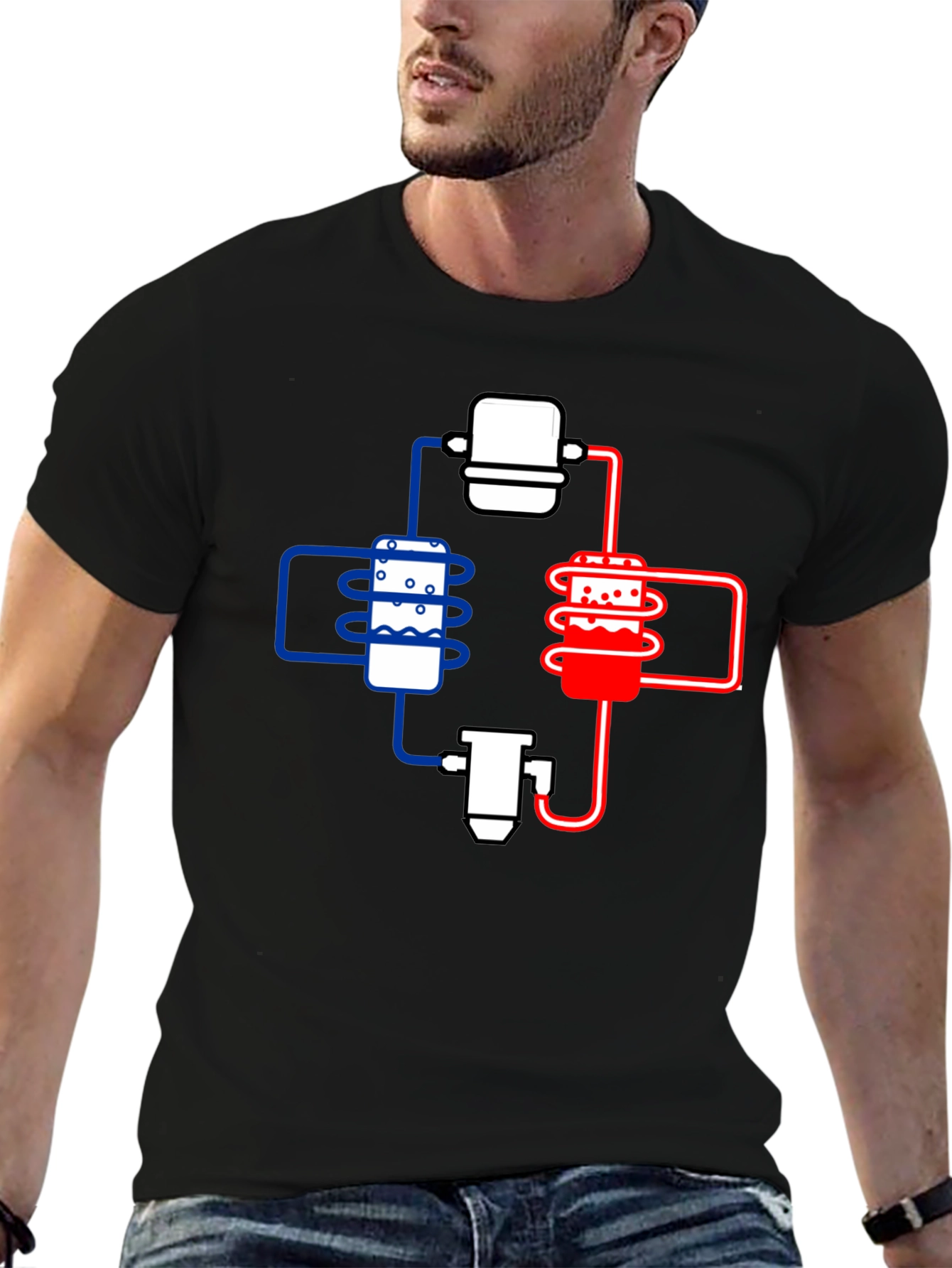 Cooling System Diagram Black T-Shirt