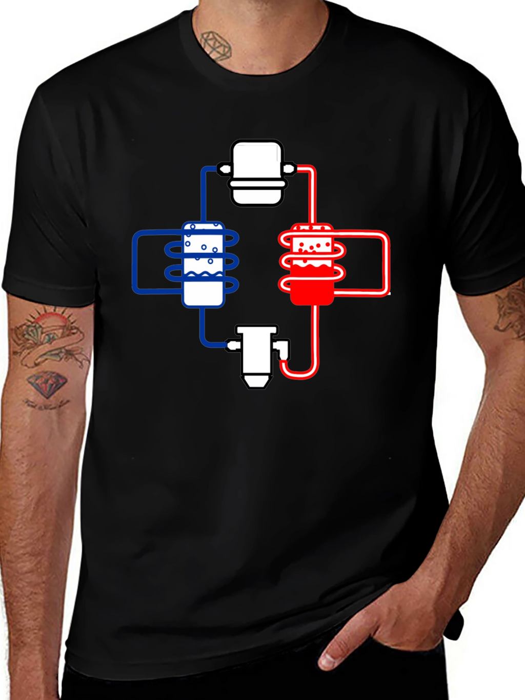 Cooling System Diagram Black T-Shirt