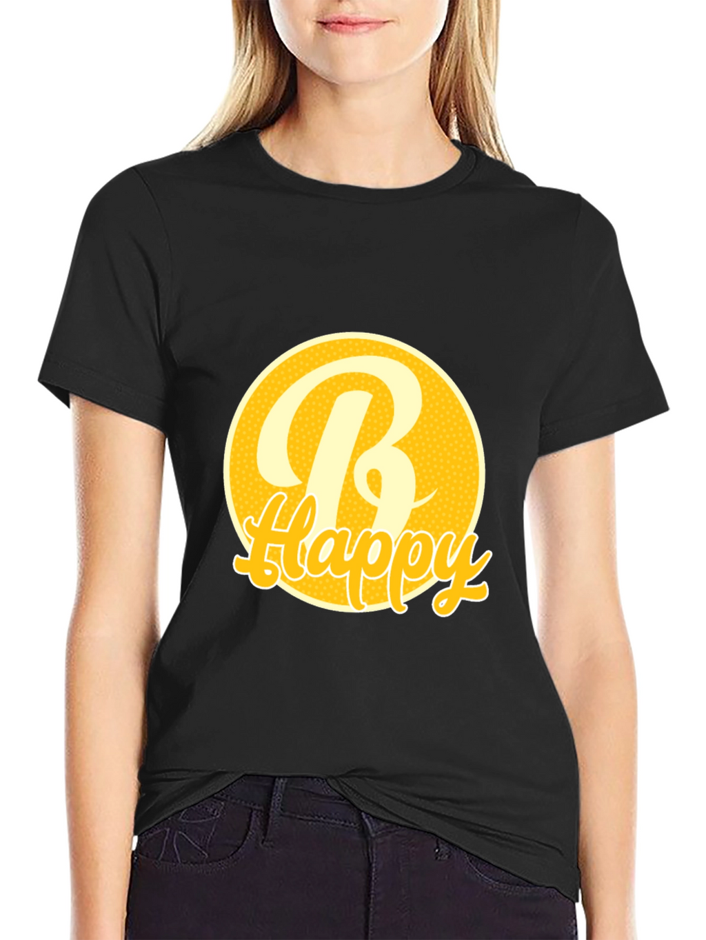 Be Happy Tee -  Round Yellow Graphic T-Shirt