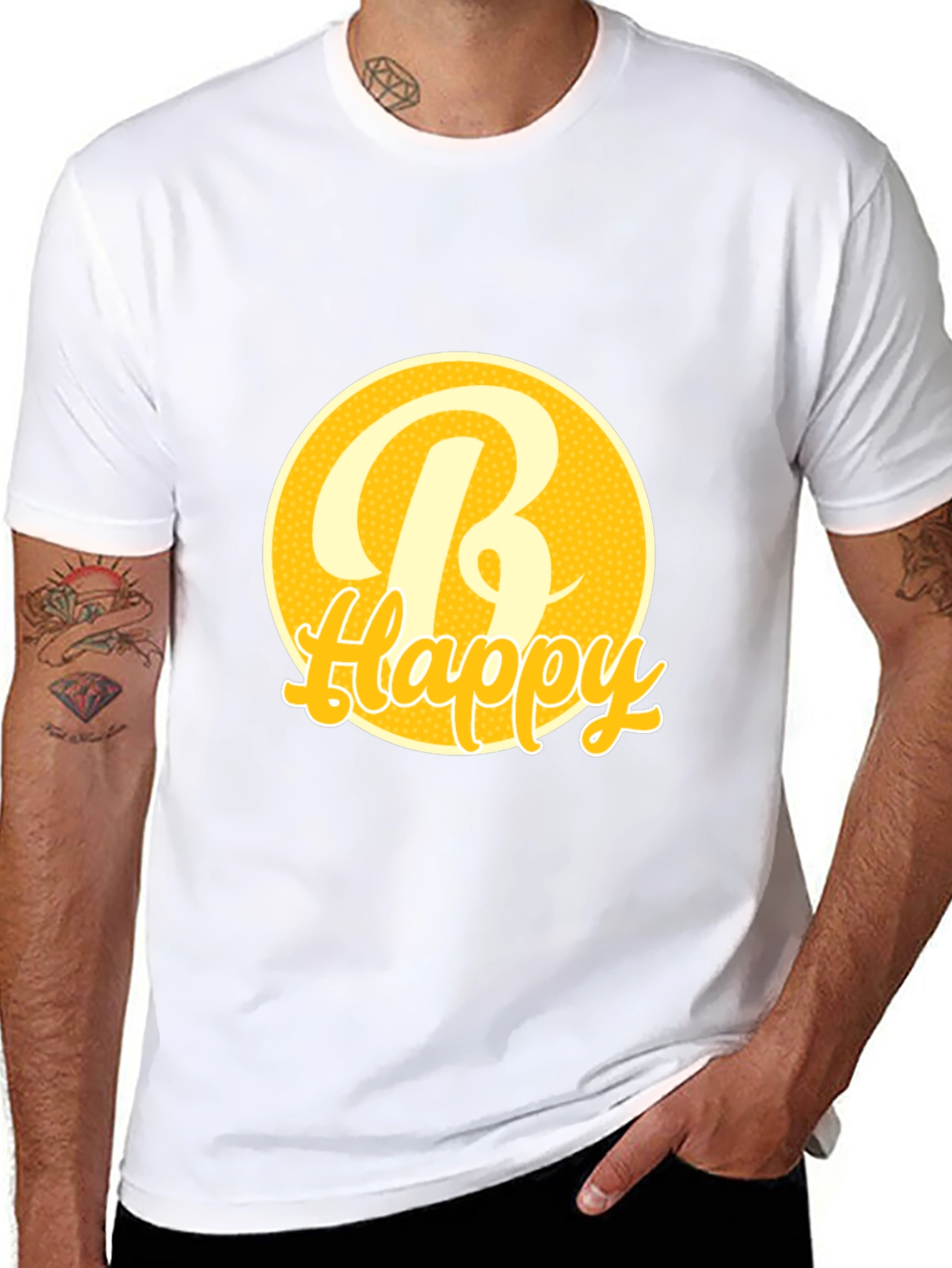 Be Happy Tee -  Round Yellow Graphic T-Shirt