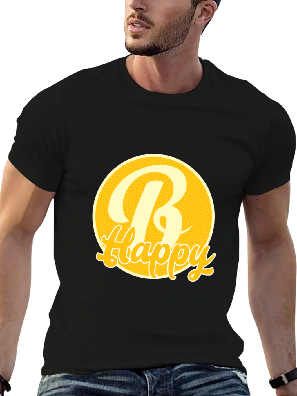 Be Happy Tee -  Round Yellow Graphic T-Shirt
