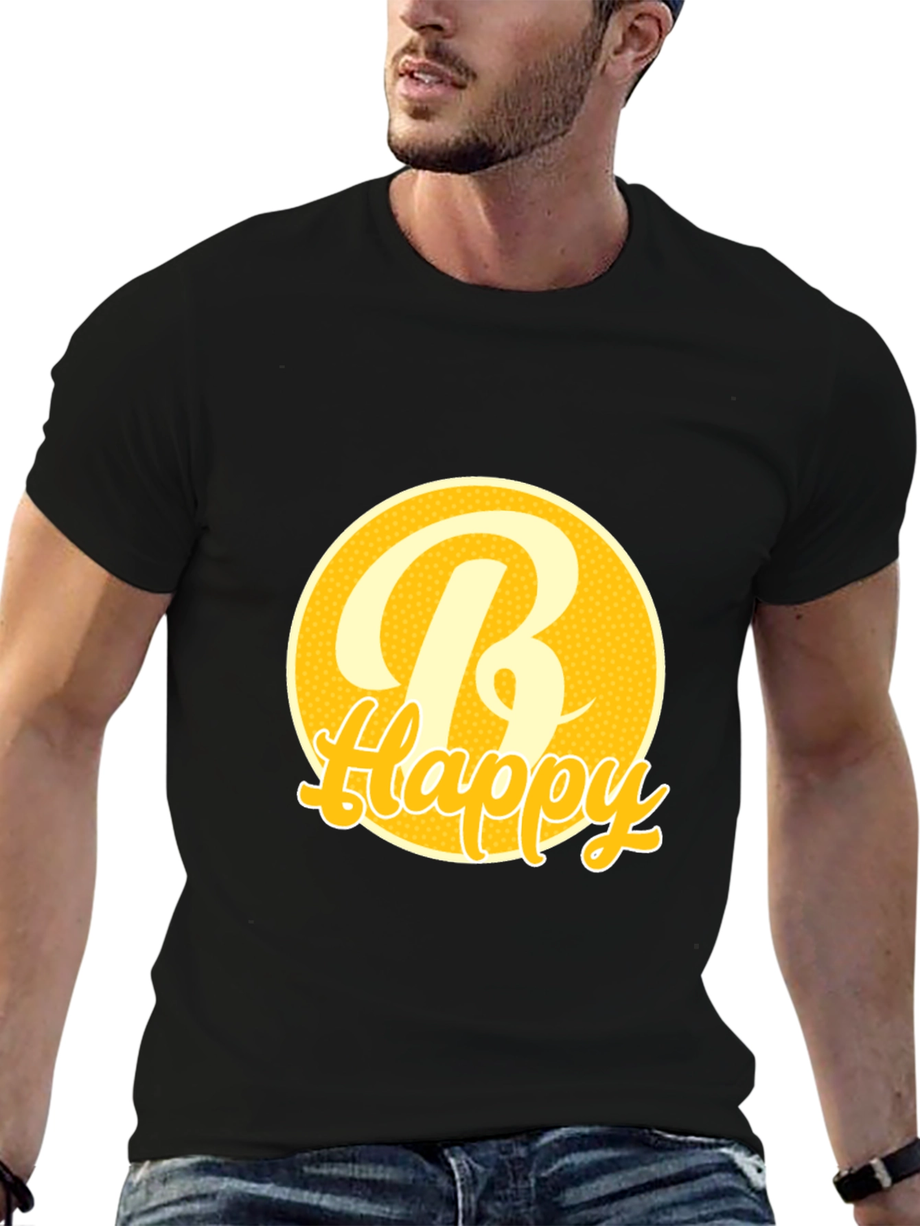 Be Happy Tee -  Round Yellow Graphic T-Shirt