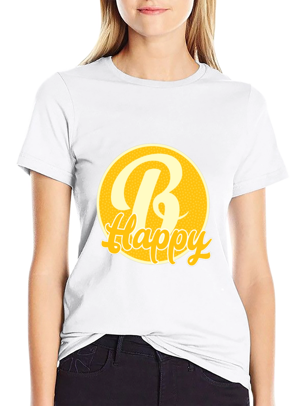 Be Happy Tee -  Round Yellow Graphic T-Shirt