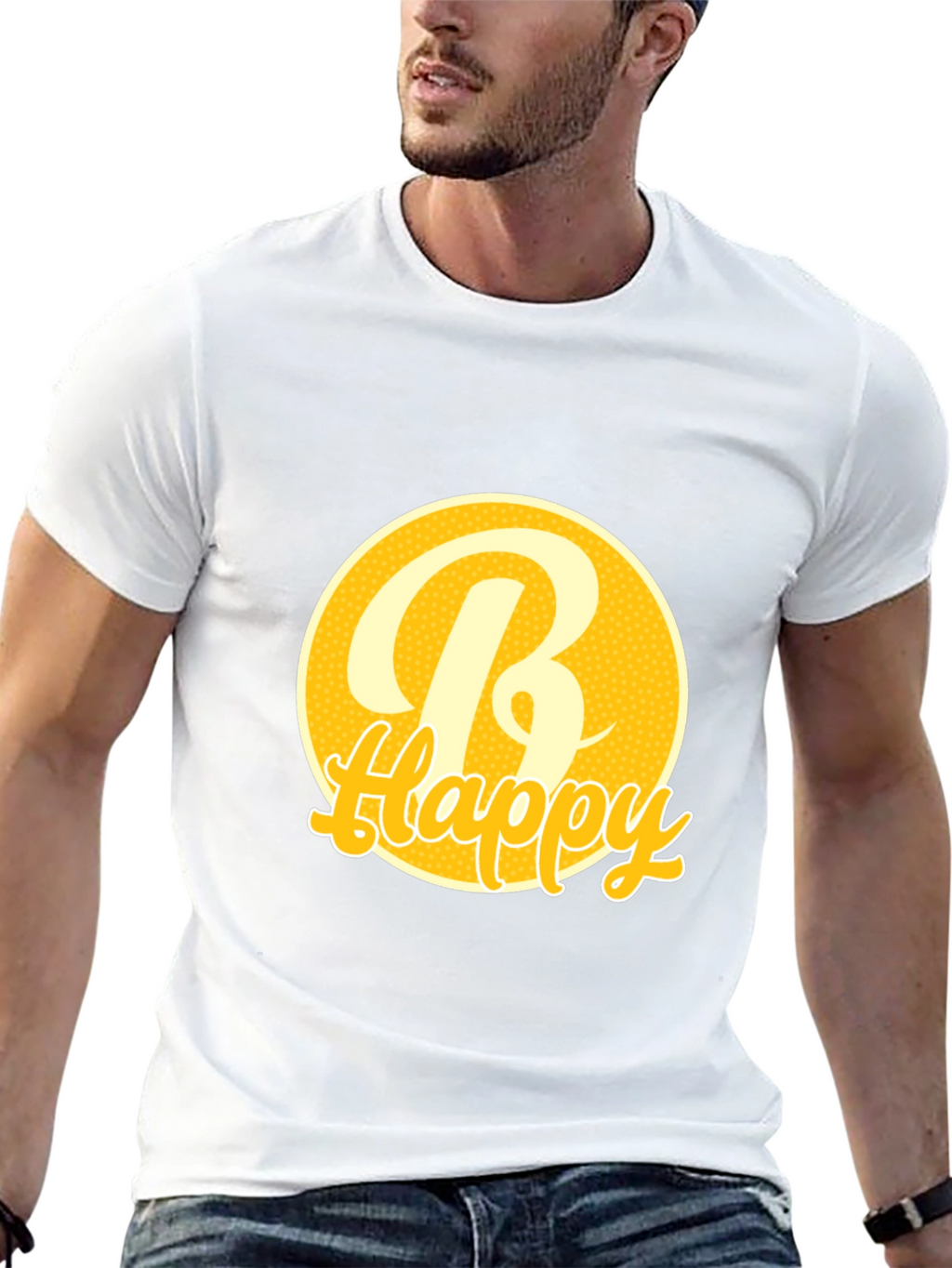 Be Happy Tee -  Round Yellow Graphic T-Shirt
