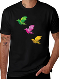 Abstract Bird Graphic Print Mens Black T-Shirt