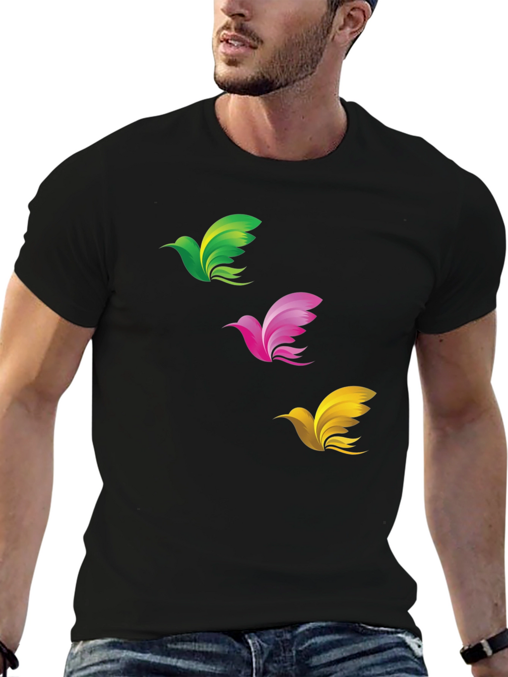 Abstract Bird Graphic Print Mens Black T-Shirt