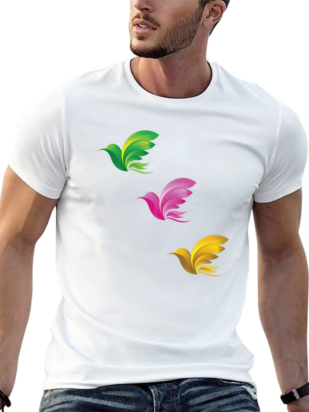 Abstract Bird Graphic Print Mens Black T-Shirt