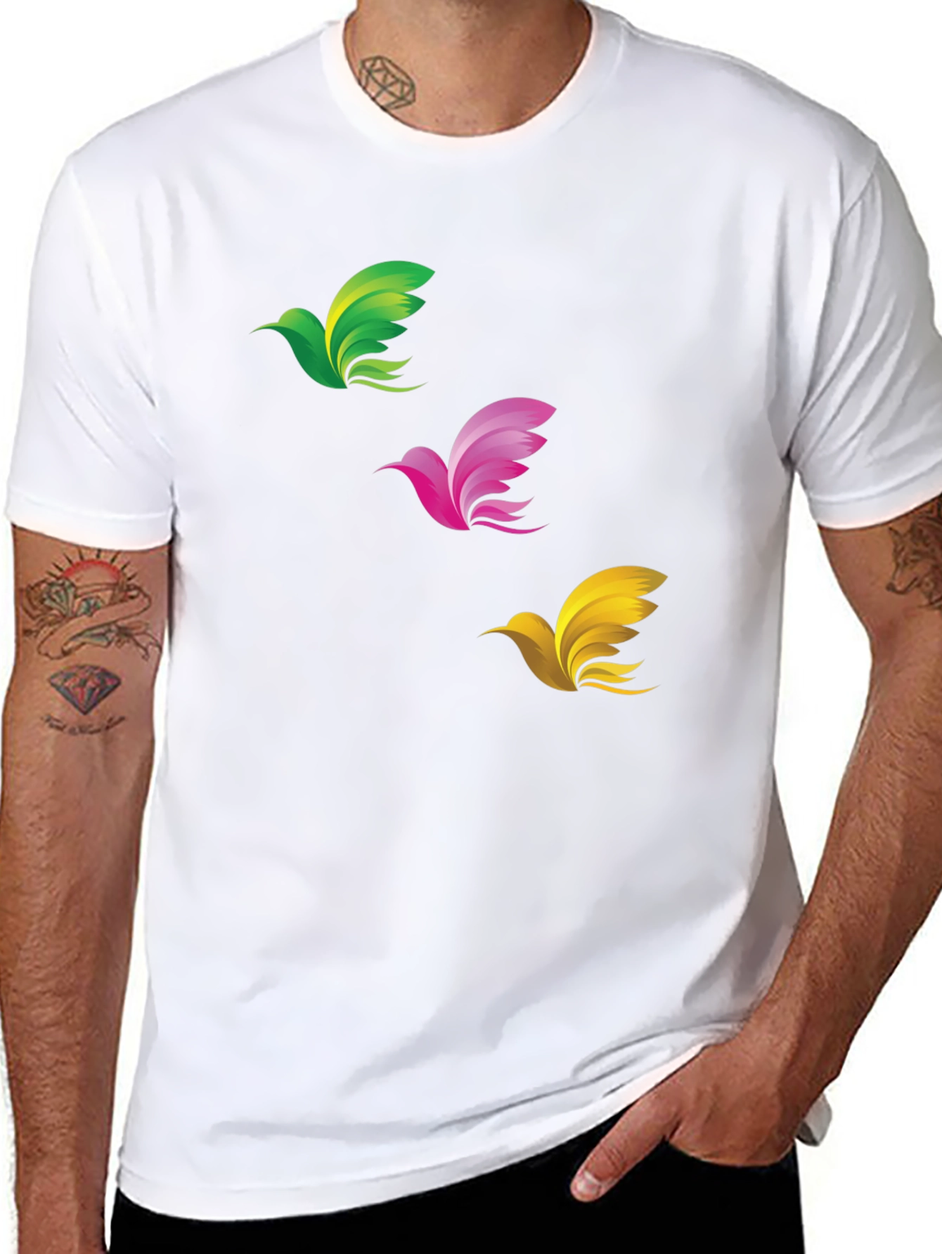 Abstract Bird Graphic Print Mens Black T-Shirt