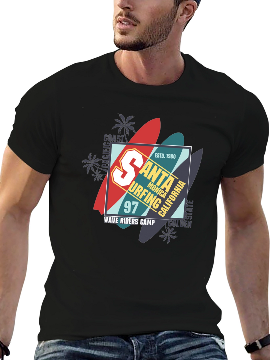 Santa Monica Surfing T-Shirt - Wave Riders Camp