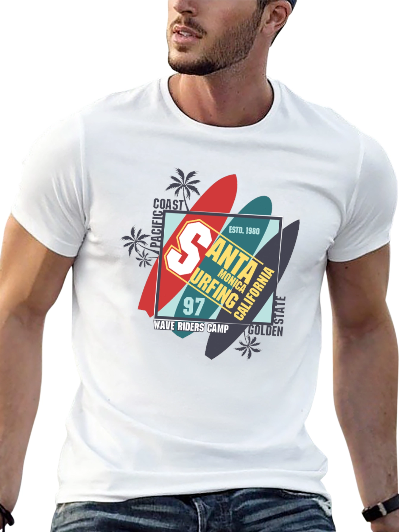 Santa Monica Surfing T-Shirt - Wave Riders Camp