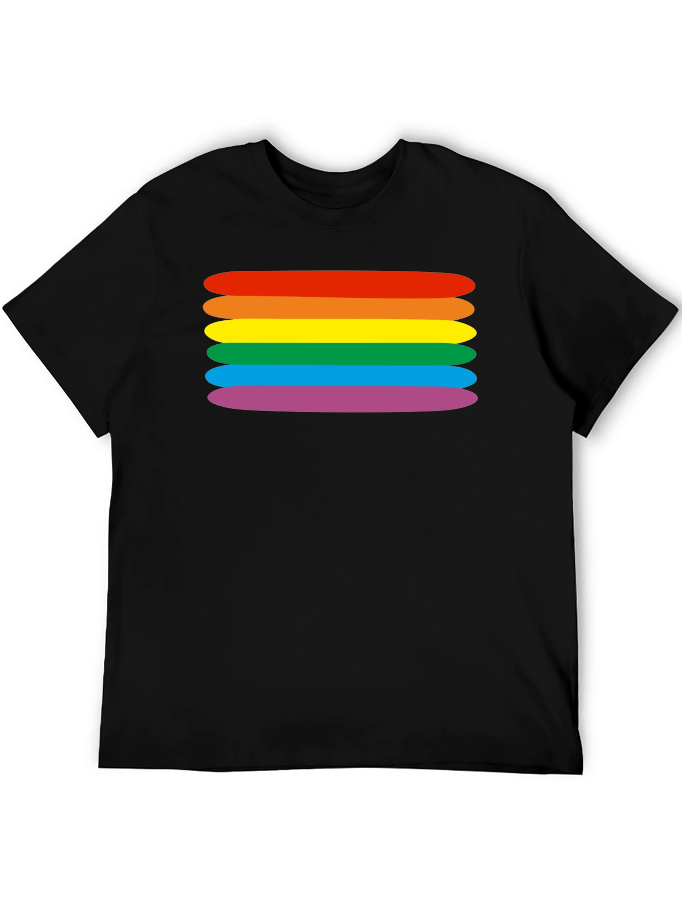 Rainbow Stripes Graphic Tee - Black Cotton Blend T-Shirt