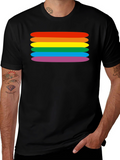 Rainbow Stripes Graphic Tee - Black Cotton Blend T-Shirt