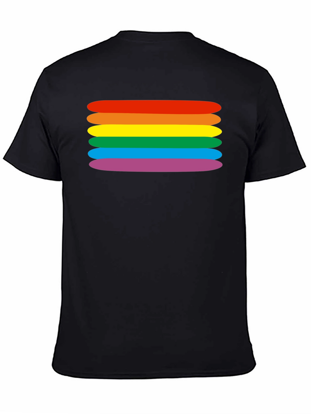 Rainbow Stripes Graphic Tee - Black Cotton Blend T-Shirt