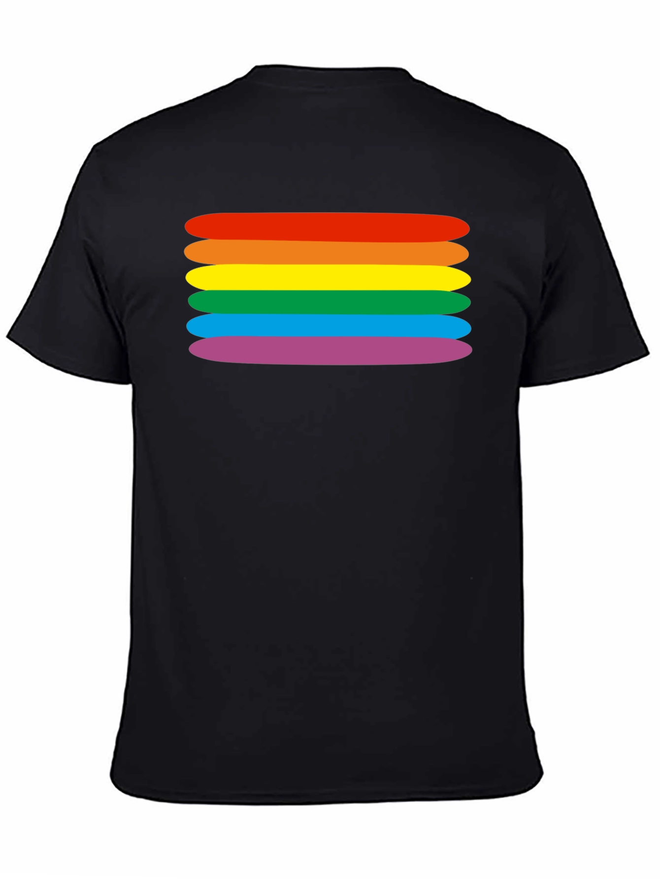 Rainbow Stripes Graphic Tee - Black Cotton Blend T-Shirt