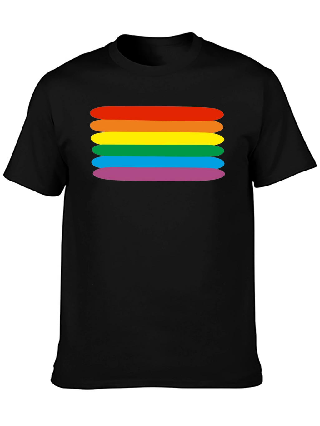 Rainbow Stripes Graphic Tee - Black Cotton Blend T-Shirt