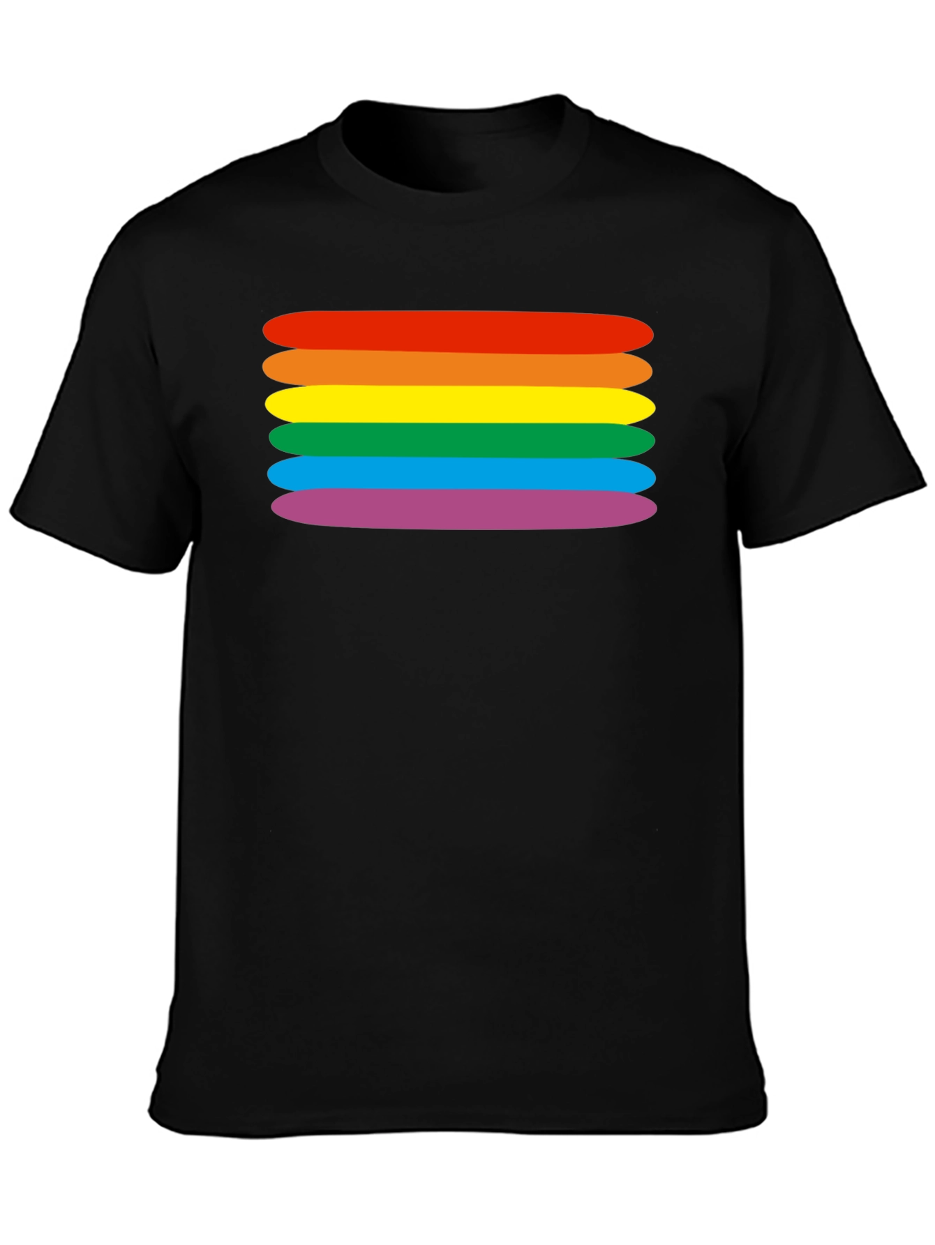 Rainbow Stripes Graphic Tee - Black Cotton Blend T-Shirt