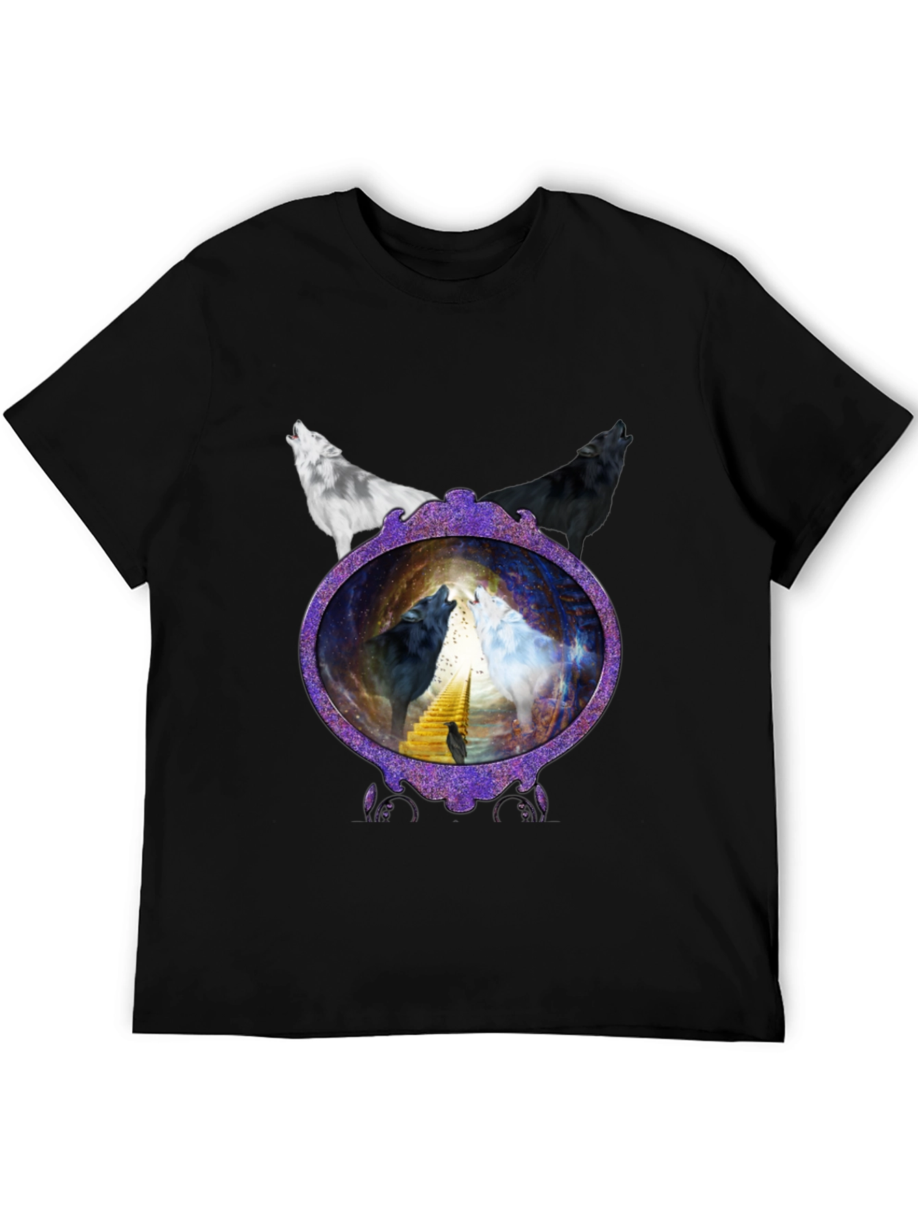 Wolf Mirror Graphic T-Shirt - Black Crew Neck Tee