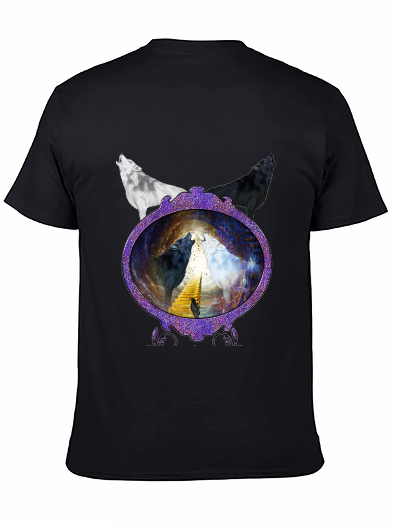 Wolf Mirror Graphic T-Shirt - Black Crew Neck Tee