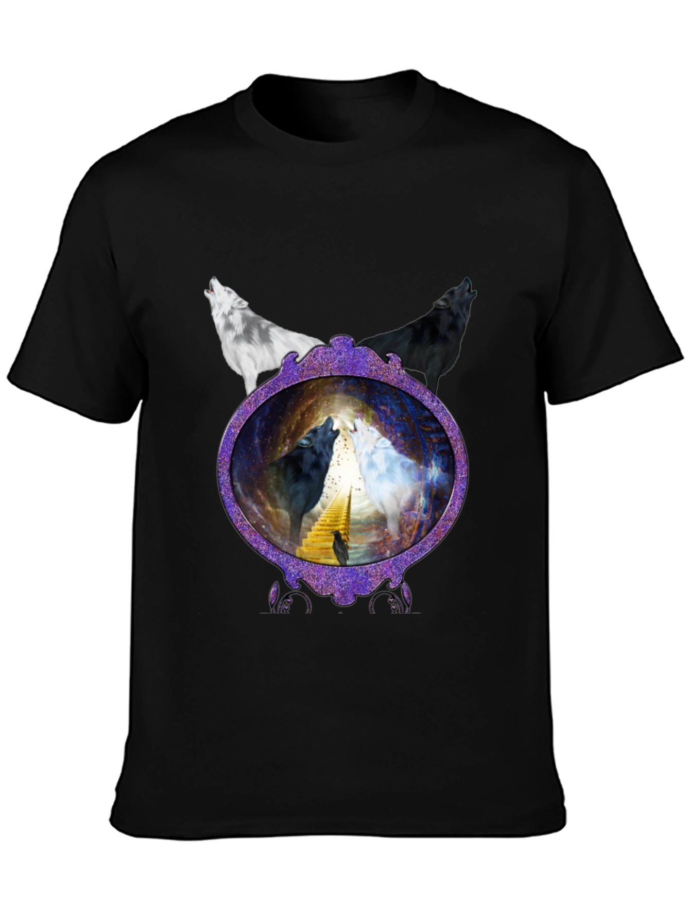 Wolf Mirror Graphic T-Shirt - Black Crew Neck Tee