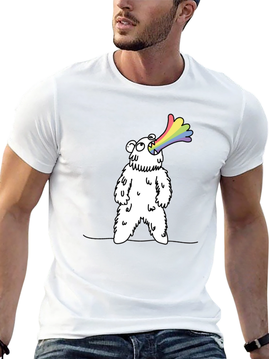 Rainbow Vomiting Bear Graphic Tee - Fun Novelty Shirt