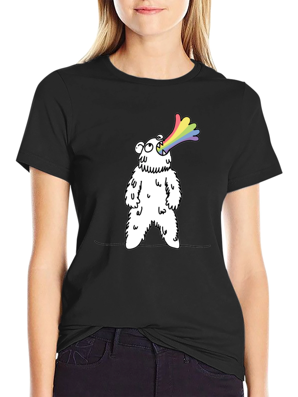 Rainbow Vomiting Bear Graphic Tee - Fun Novelty Shirt