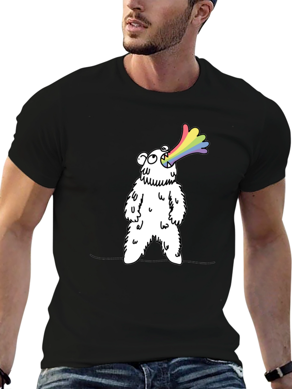 Rainbow Vomiting Bear Graphic Tee - Fun Novelty Shirt