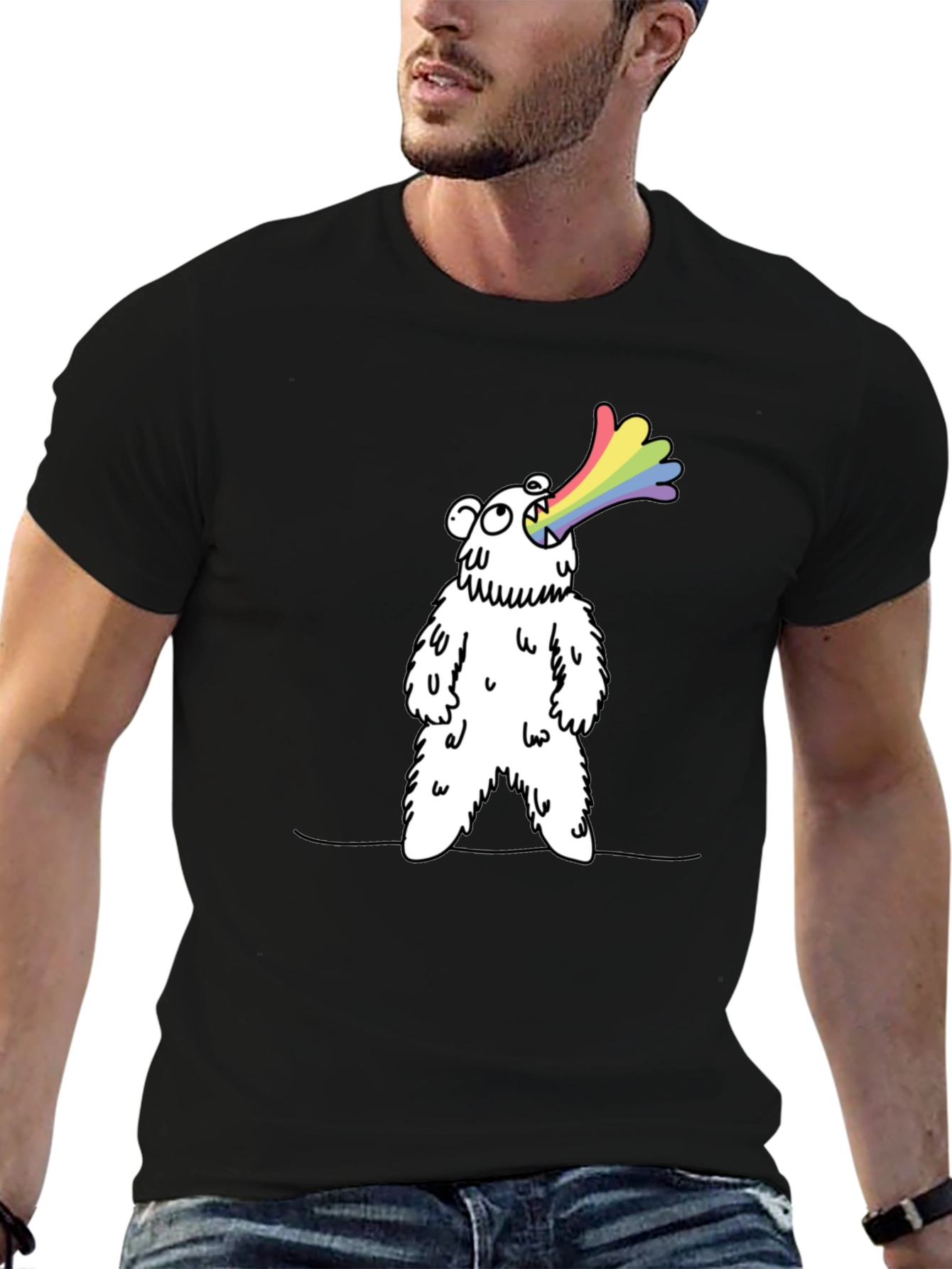 Rainbow Vomiting Bear Graphic Tee - Fun Novelty Shirt