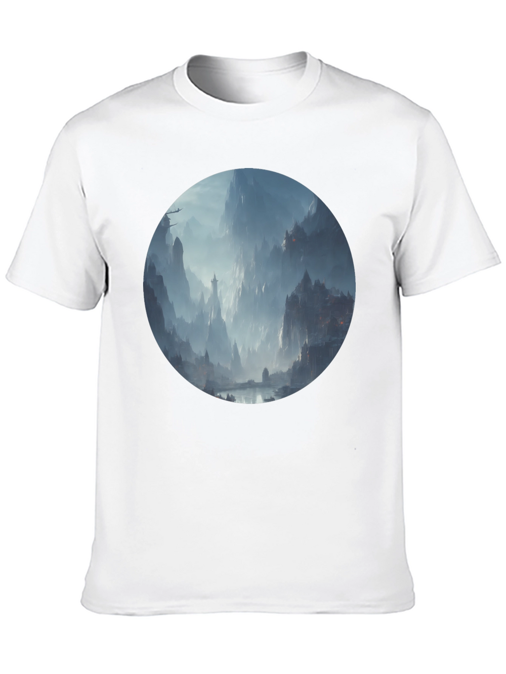 Fantasy Landscape Print Black T-Shirt