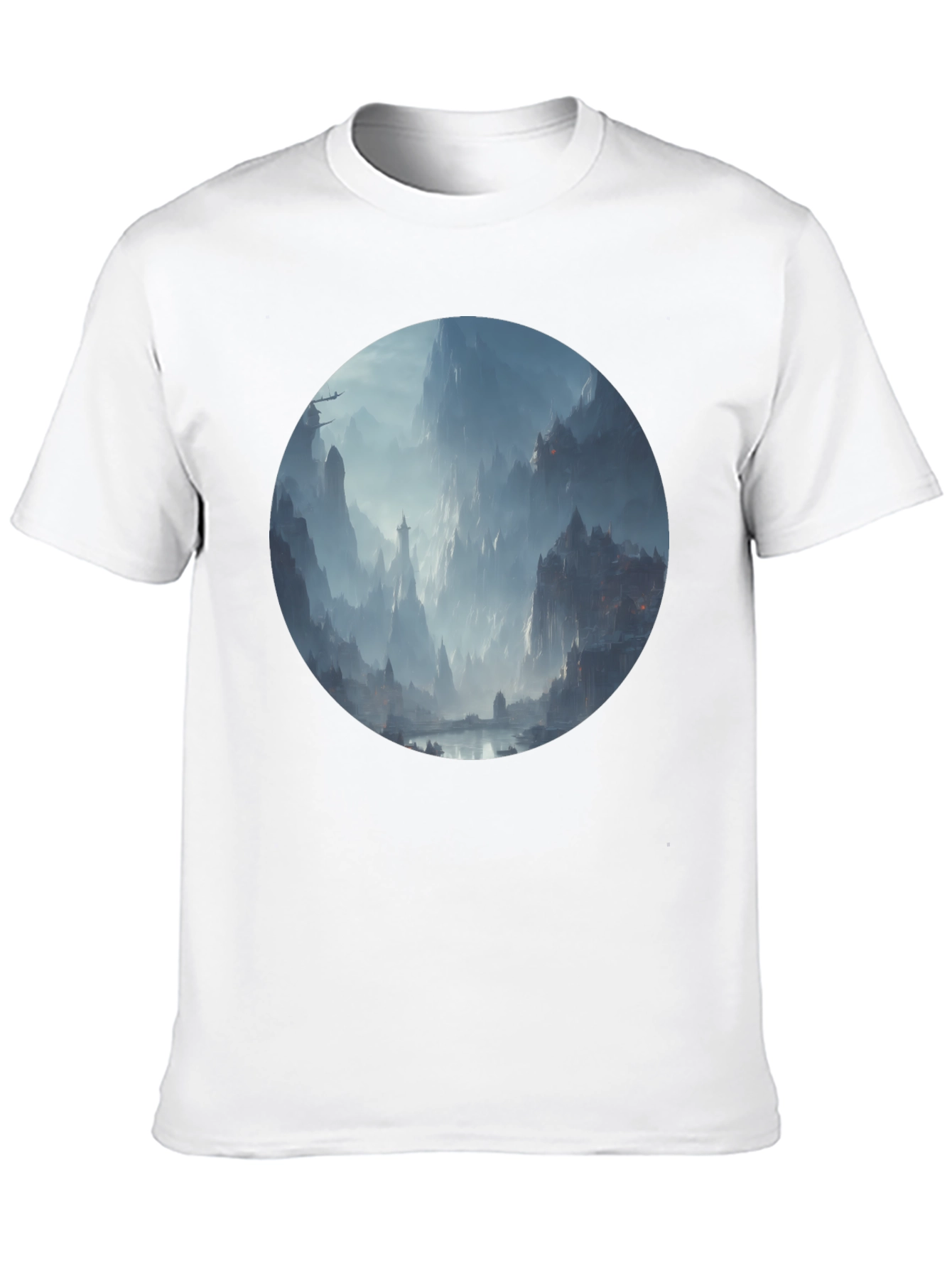 Fantasy Landscape Print Black T-Shirt