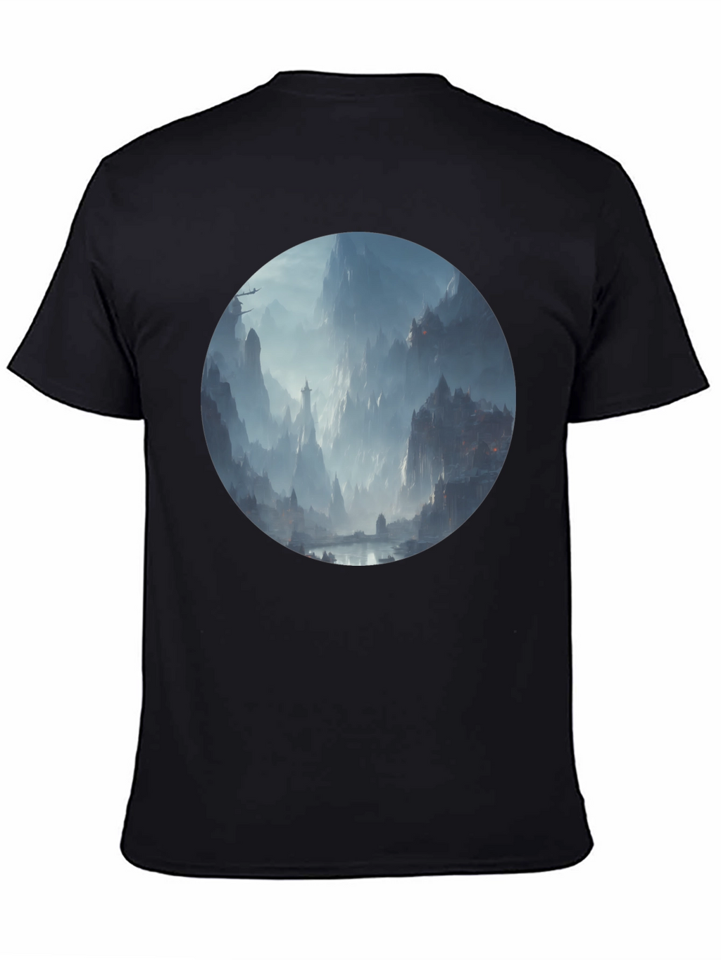 Fantasy Landscape Print Black T-Shirt