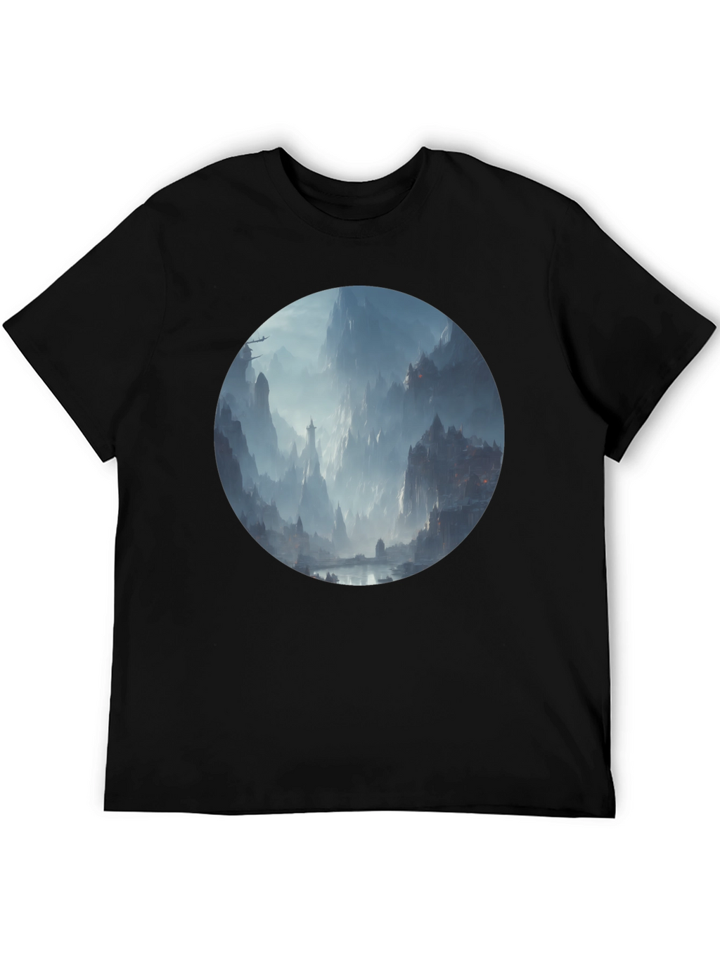 Fantasy Landscape Print Black T-Shirt
