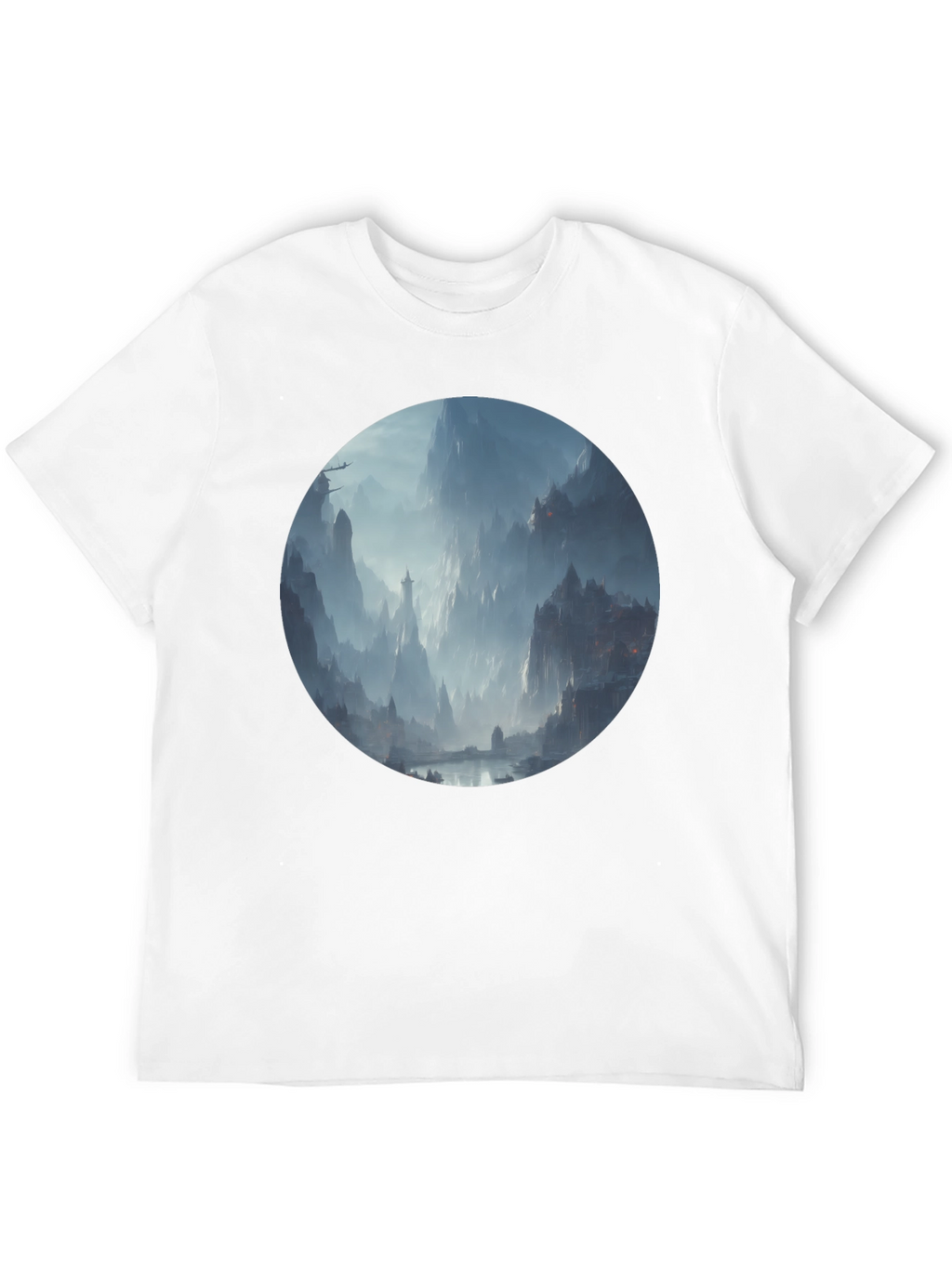 Fantasy Landscape Print Black T-Shirt