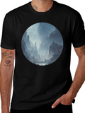 Fantasy Landscape Print Black T-Shirt
