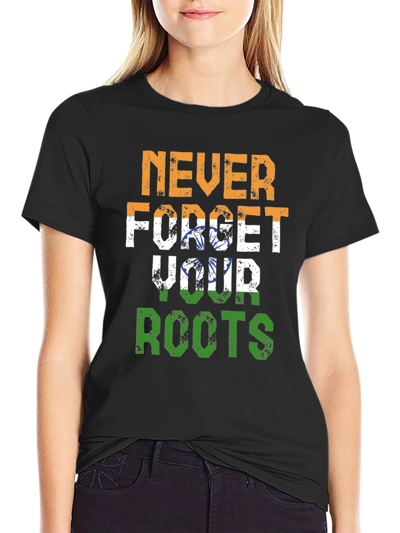 Never Forget Roots India Flag Graphic T-Shirt