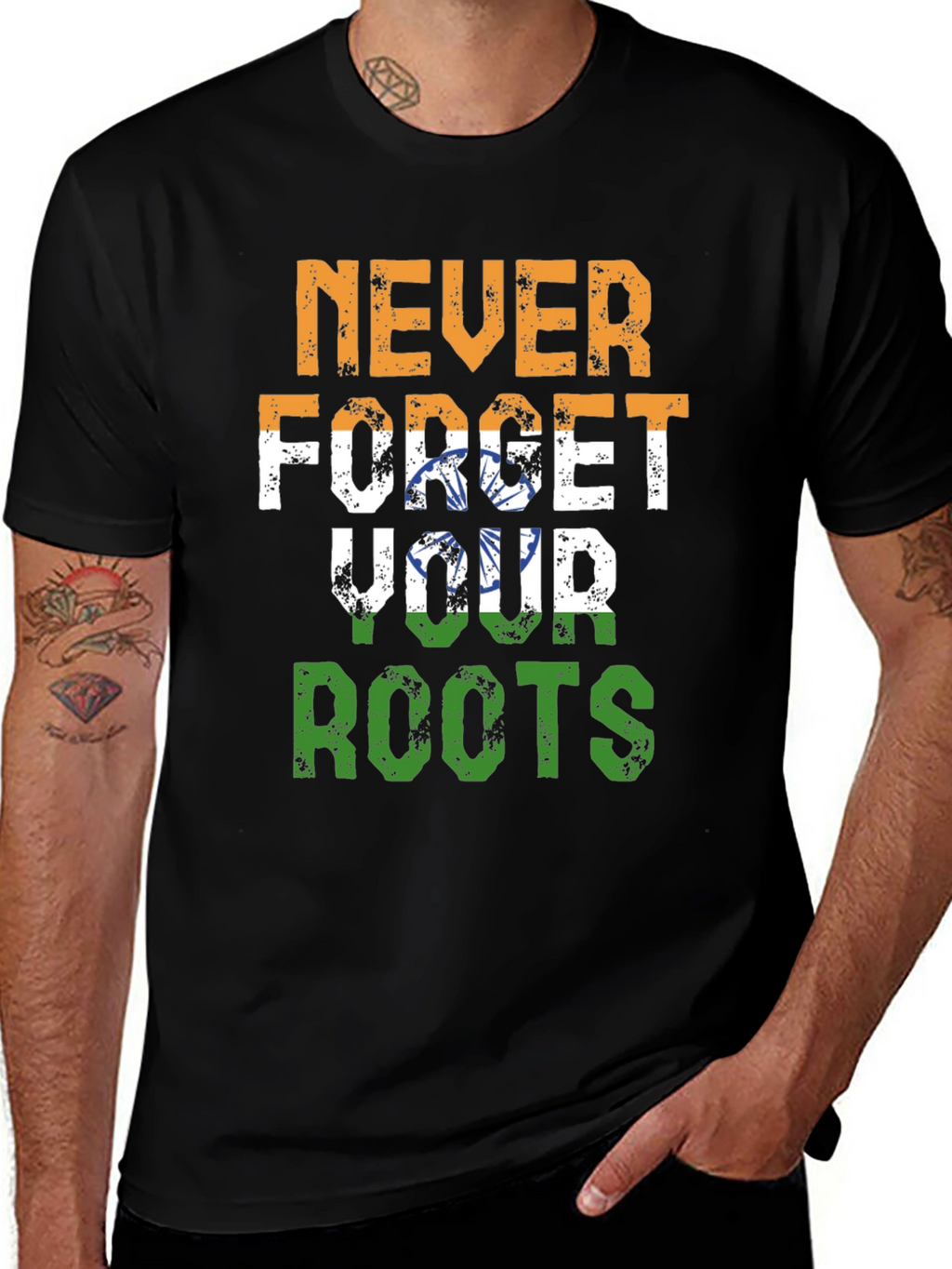 Never Forget Roots India Flag Graphic T-Shirt
